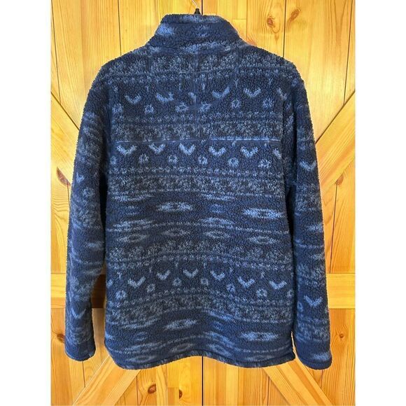 Alpine Sherpa Pullover Jacket Quarter Zip Navy Print Long Sleeve Fuzzy Medium (0 - Picture 8 of 9